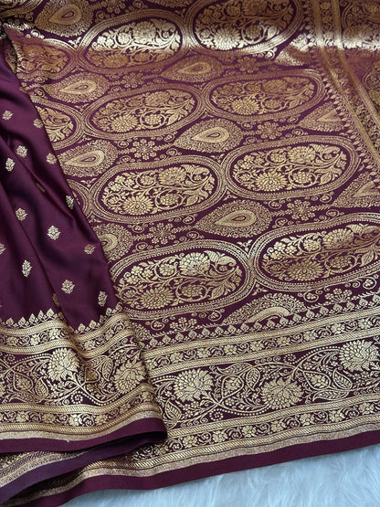 Chocolate Booti Pattern Satin Katan Silk Saree SK53