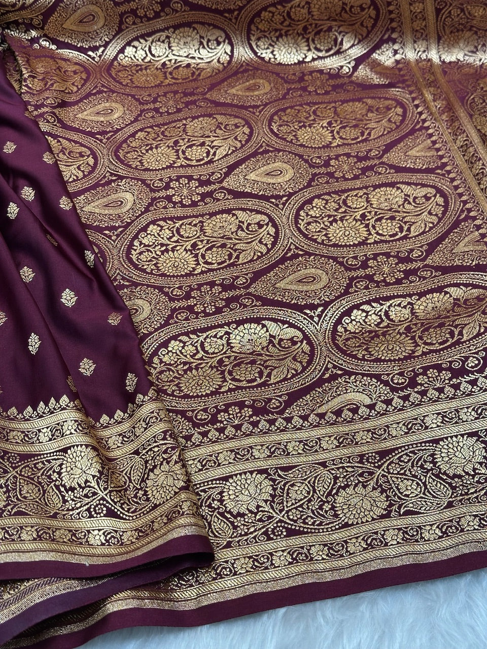 Chocolate Booti Pattern Satin Katan Silk Saree SK53