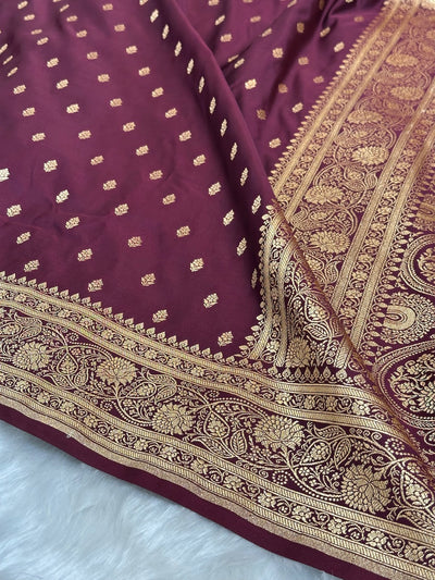Chocolate Booti Pattern Satin Katan Silk Saree SK53