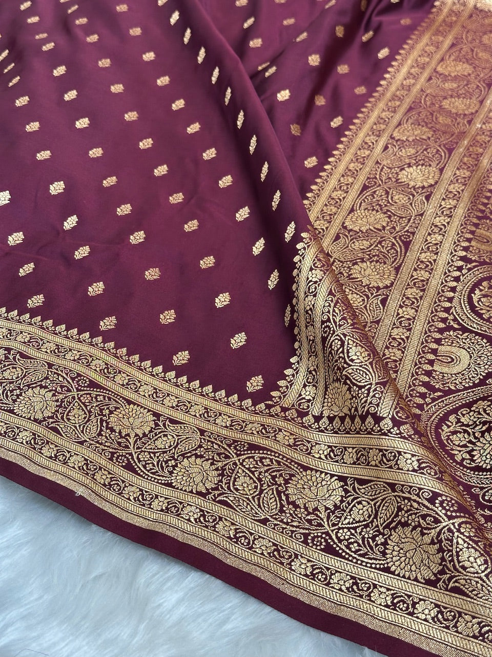 Chocolate Booti Pattern Satin Katan Silk Saree SK53
