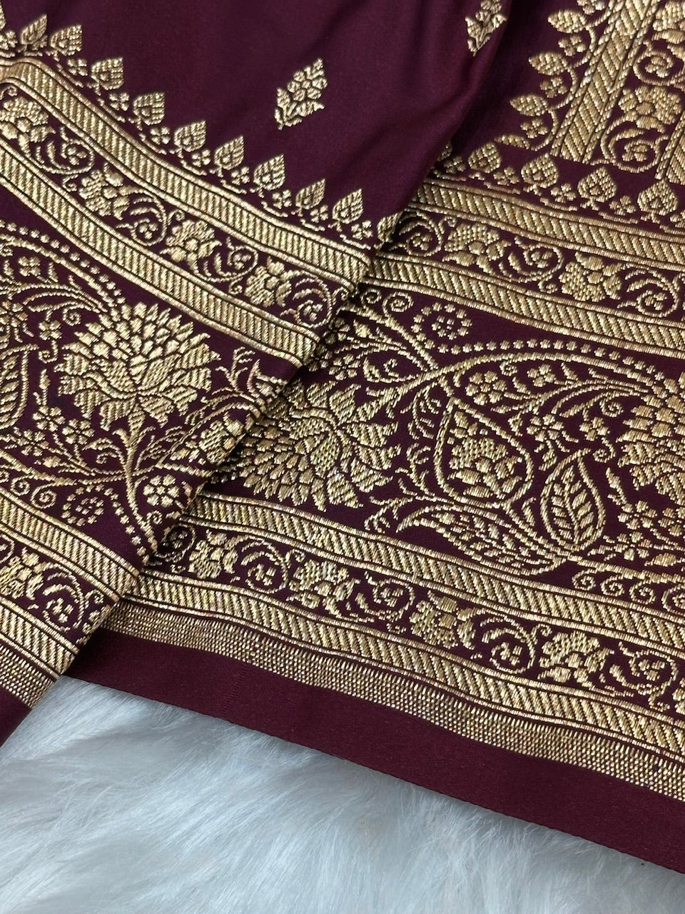 Chocolate Booti Pattern Satin Katan Silk Saree SK53