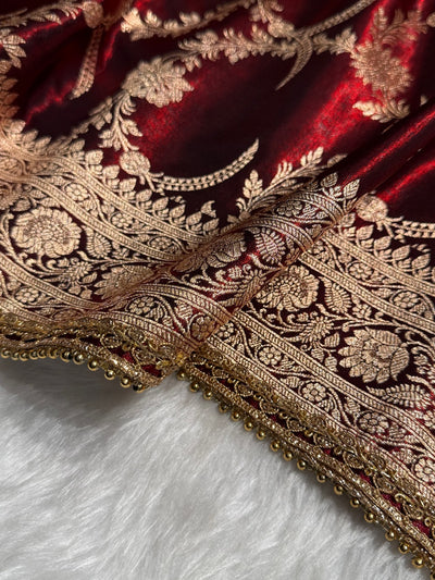 Satin Silk Banarasi Jaal In Maroon Shades with Gota Patti SSGP18