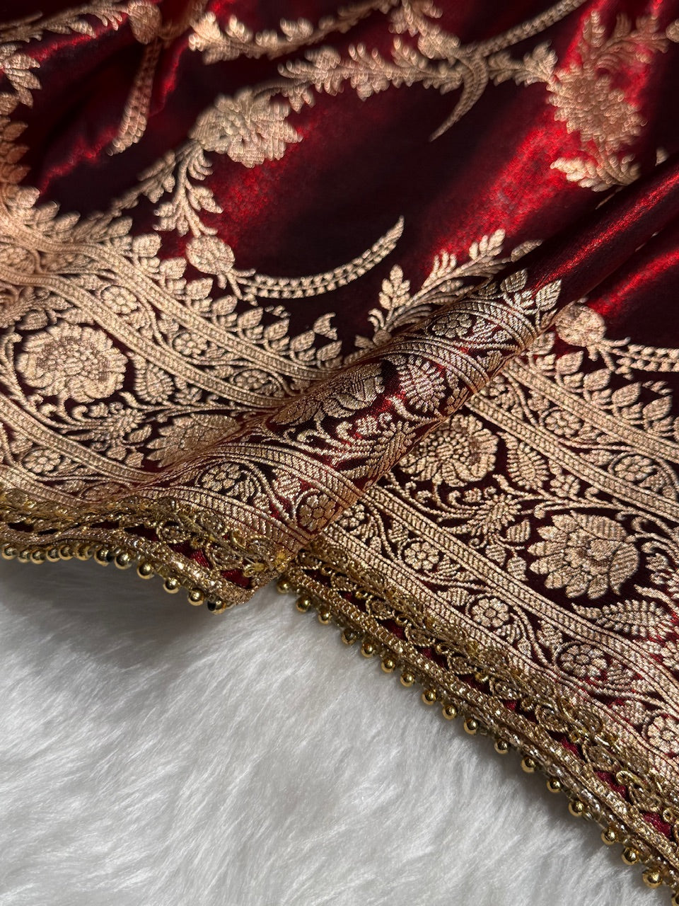 Satin Silk Banarasi Jaal In Maroon Shades with Gota Patti SSGP18