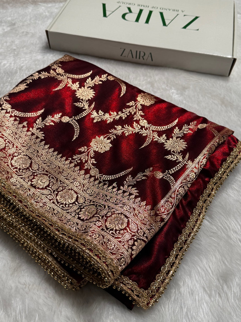 Satin Silk Banarasi Jaal In Maroon Shades with Gota Patti SSGP18