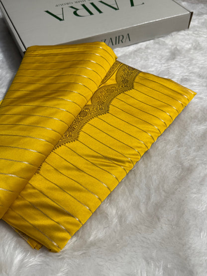 Mustard Scallop Boota Motif Mashru Silk Saree