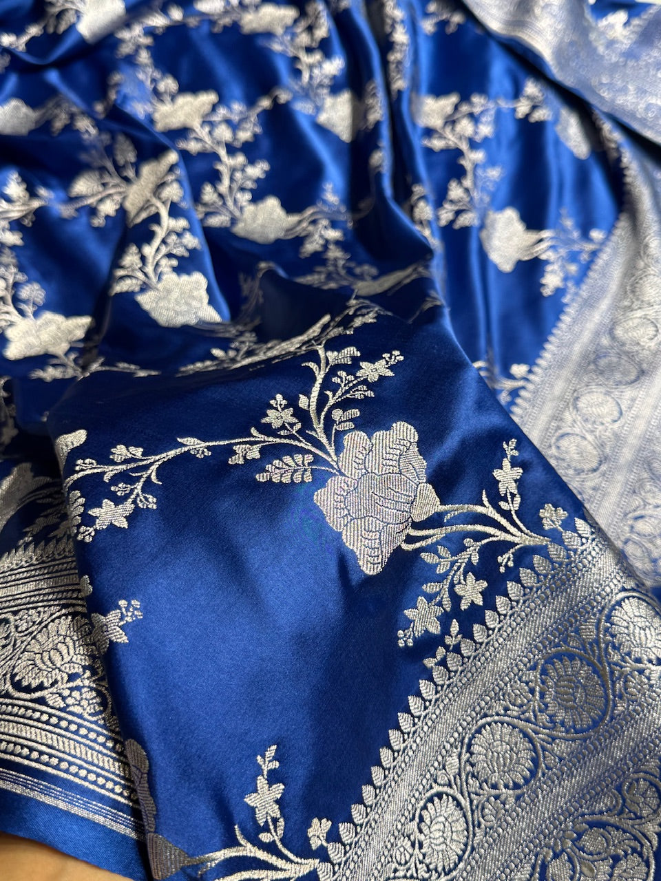 Banarasi Royal Blue Shades Jaal Mashru Silk Saree