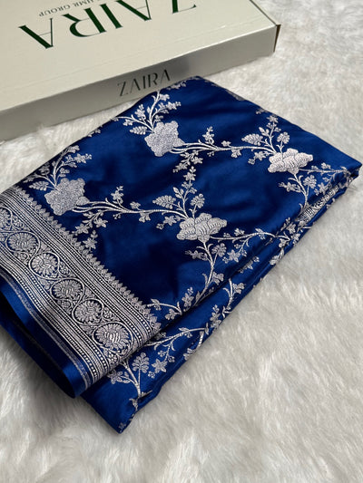 Banarasi Royal Blue Shades Jaal Mashru Silk Saree MCS63