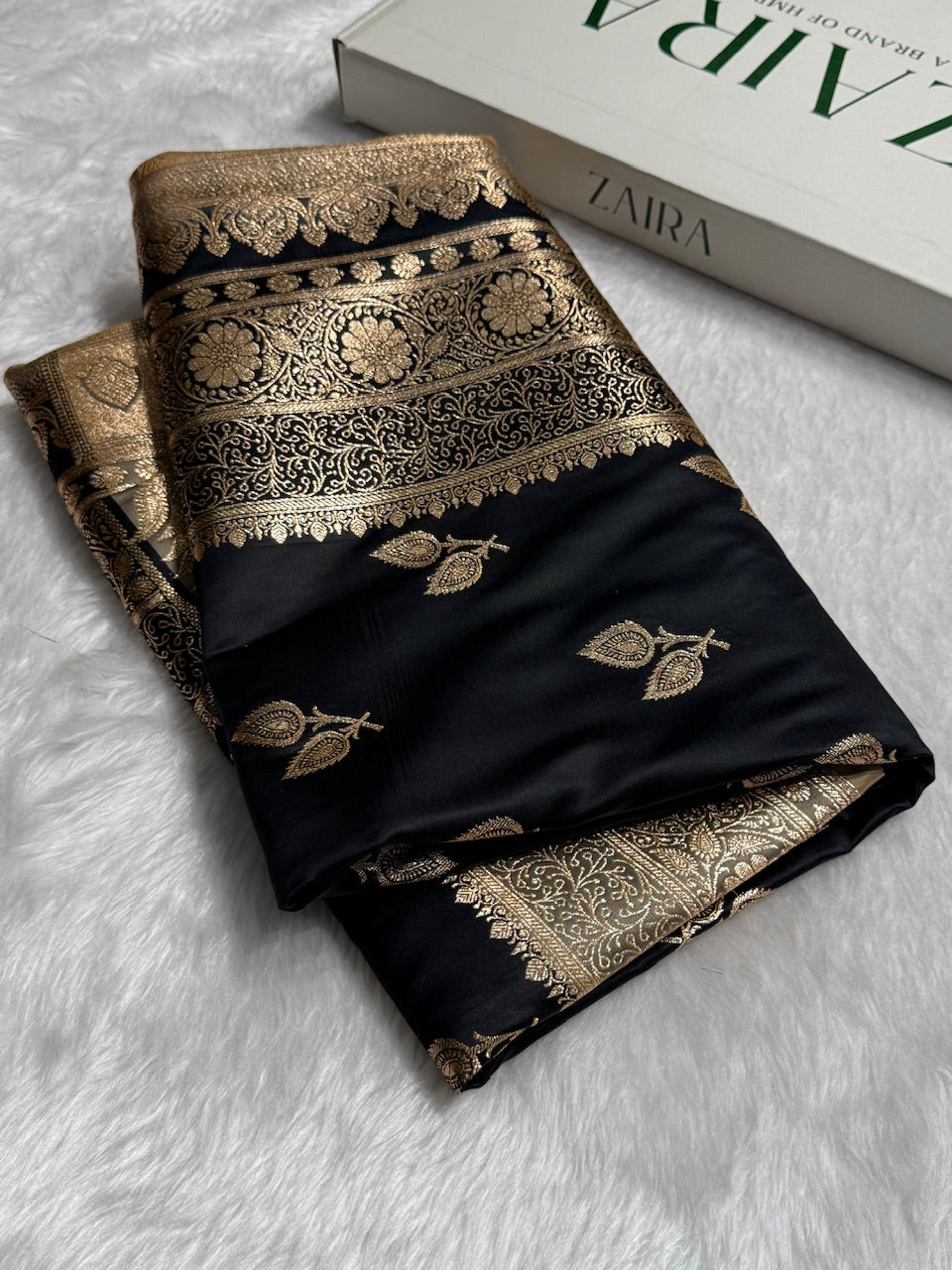 Black with Tusser Contrast Floral boota Katan Silk Saree SK16