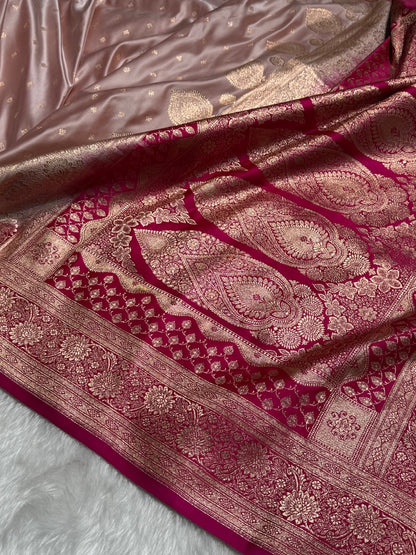 Rose Gold with Rani Booti Satin Katan Silk saree SK29