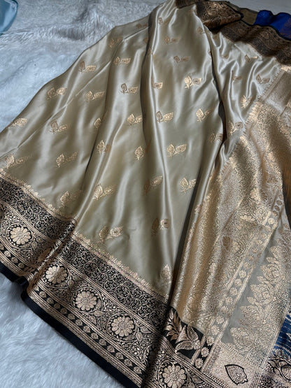 Tusser with Navy Blue Contrast Floral boota Katan Silk Saree SK16