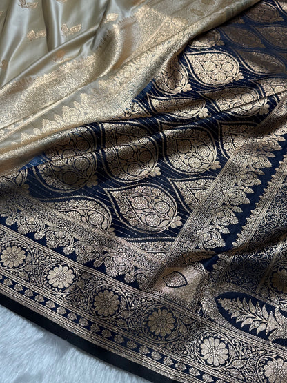 Tusser with Navy Blue Contrast Floral boota Katan Silk Saree SK16