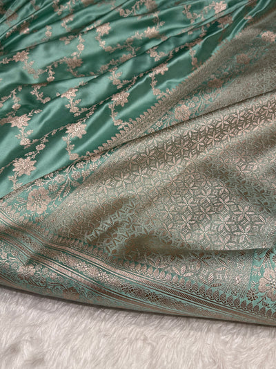 Sea Green Floral Jaal Mashru Silk Saree MCS07