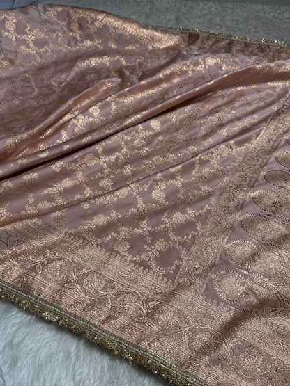 Banarasi Satin Katan Silk Saree In Rose Gold Shades with gotta Patti