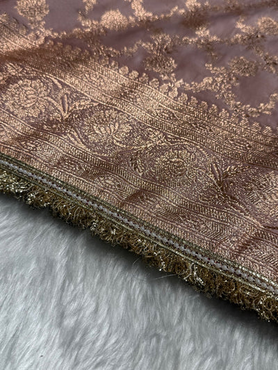 Banarasi Satin Katan Silk Saree In Rose Gold Shades with gotta Patti