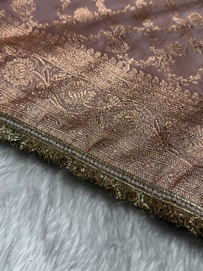 Banarasi Satin Katan Silk Saree In Rose Gold Shades with gotta Patti