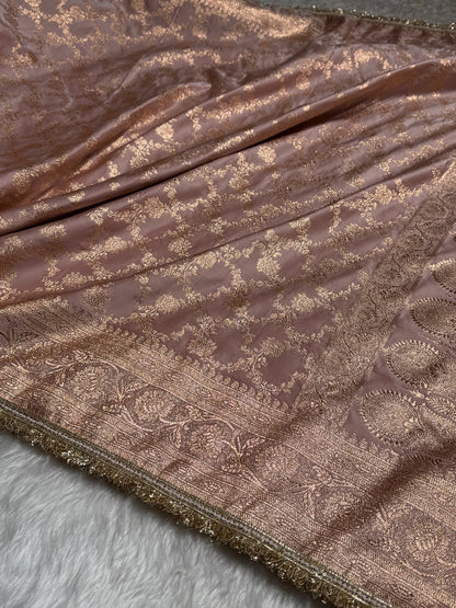 Banarasi Satin Katan Silk Saree In Rose Gold Shades with gotta Patti