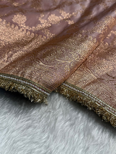 Banarasi Satin Katan Silk Saree In Rose Gold Shades with gotta Patti