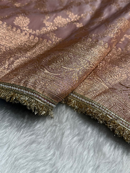 Banarasi Satin Katan Silk Saree In Rose Gold Shades with gotta Patti