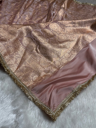 Banarasi Satin Katan Silk Saree In Rose Gold Shades with gotta Patti