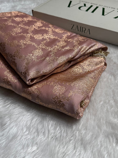 Banarasi Satin Katan Silk Saree In Rose Gold Shades with gotta Patti