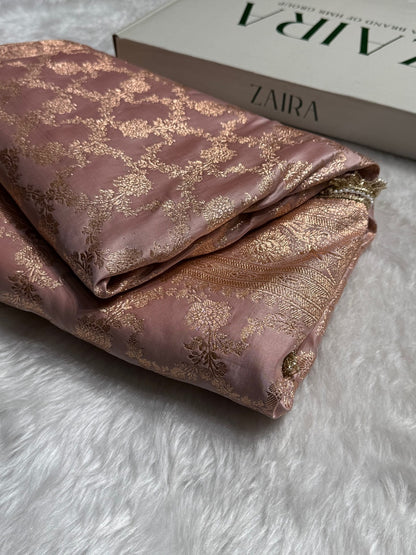 Banarasi Satin Katan Silk Saree In Rose Gold Shades with gotta Patti