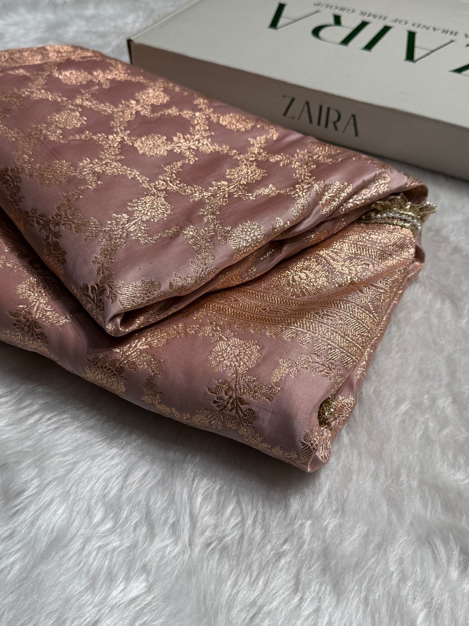 Banarasi Satin Katan Silk Saree In Rose Gold Shades with gotta Patti