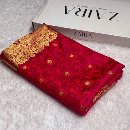 Red Mashru Tanchoi Satin Silk