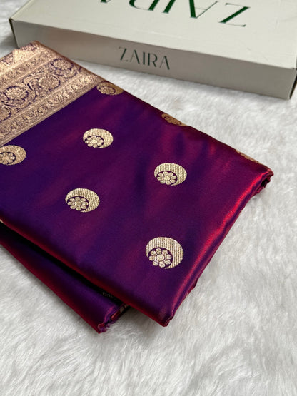 Redish Purple Chand Tara Satin Silk Saree SS04