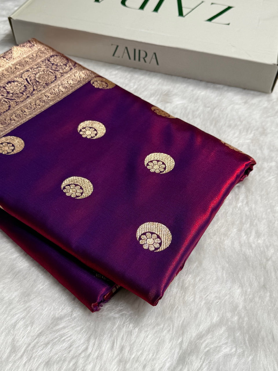 Redish Purple Chand Tara Satin Silk Saree SS04