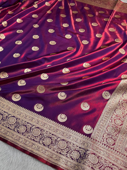 Redish Purple Chand Tara Satin Silk Saree SS04