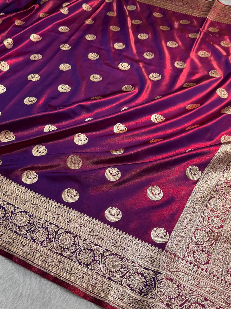 Redish Purple Chand Tara Satin Silk Saree SS04