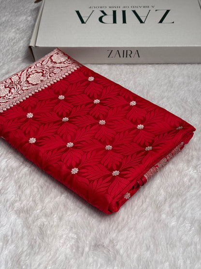 Red Mashru Tanchoi Satin Silk