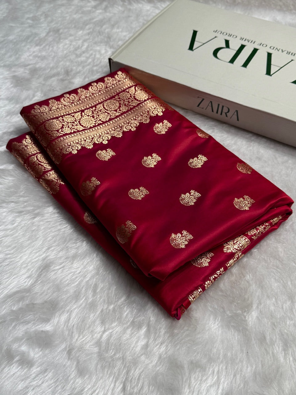Purplish Red Booti Pattern Satin Katan Silk Saree SK49
