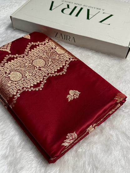 Maroon Booti Pattern Satin Katan Silk Saree SK50