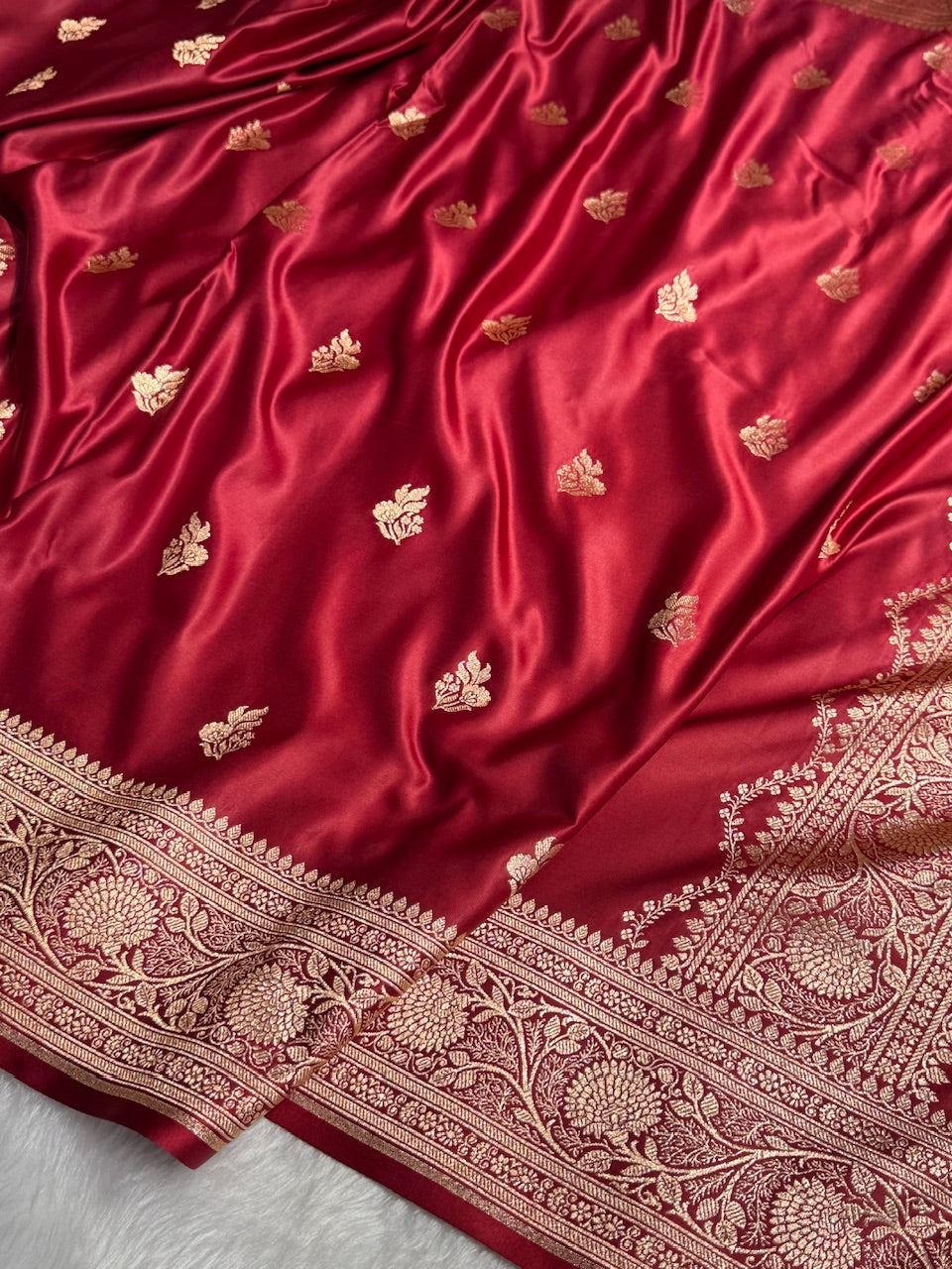 Maroon Booti Pattern Satin Katan Silk Saree SK50
