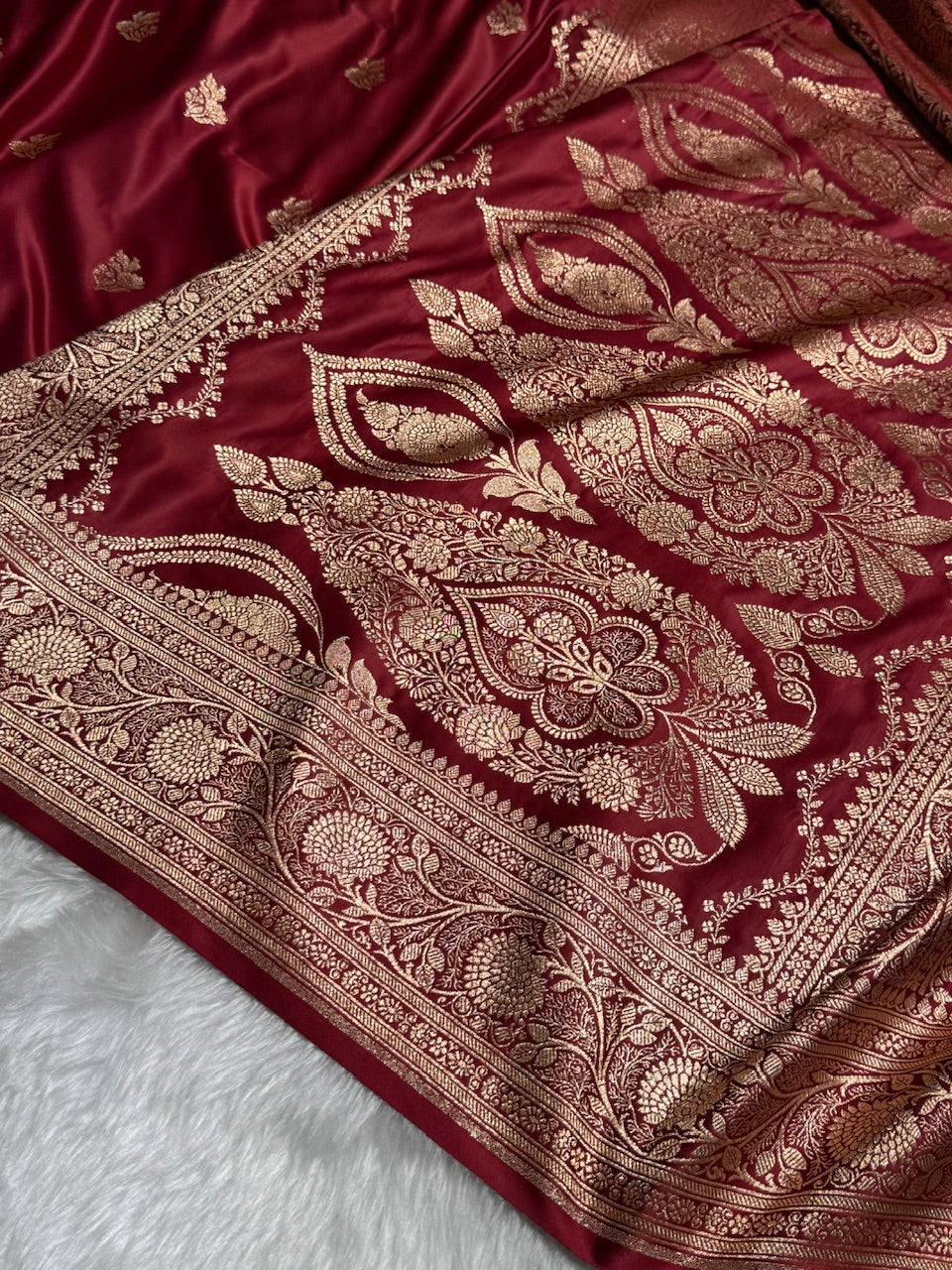 Maroon Booti Pattern Satin Katan Silk Saree SK50