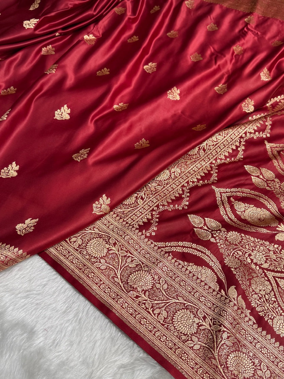 Maroon Booti Pattern Satin Katan Silk Saree SK50
