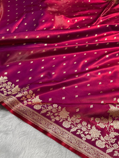 Satin Silk Floral Booti in Purplish Red SS25