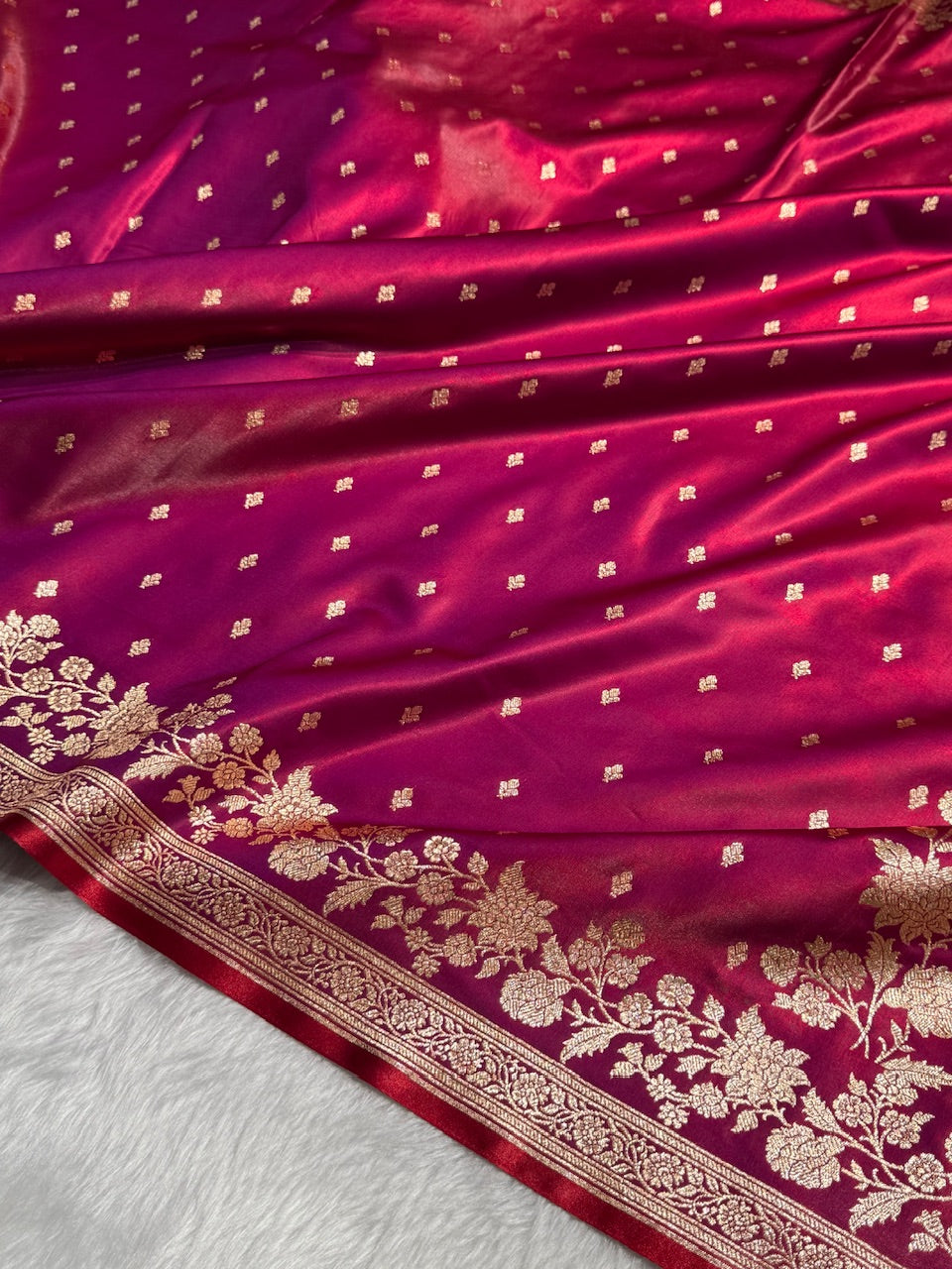 Satin Silk Floral Booti in Purplish Red SS25