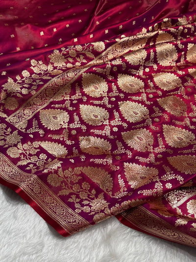 Satin Silk Floral Booti in Purplish Red SS25