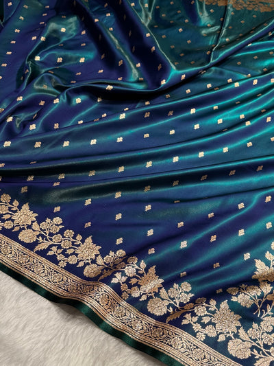 Satin Silk Floral Booti in Peacock Shades SS25