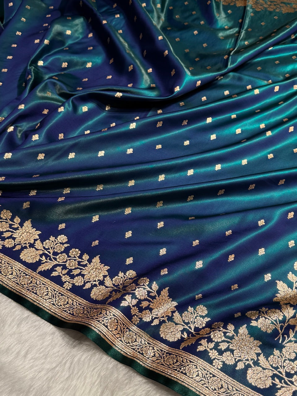 Satin Silk Floral Booti in Peacock Shades SS25