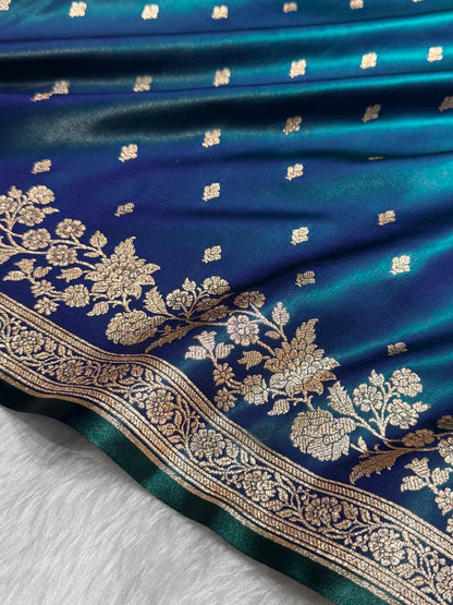 Satin Silk Floral Booti in Peacock Shades SS25