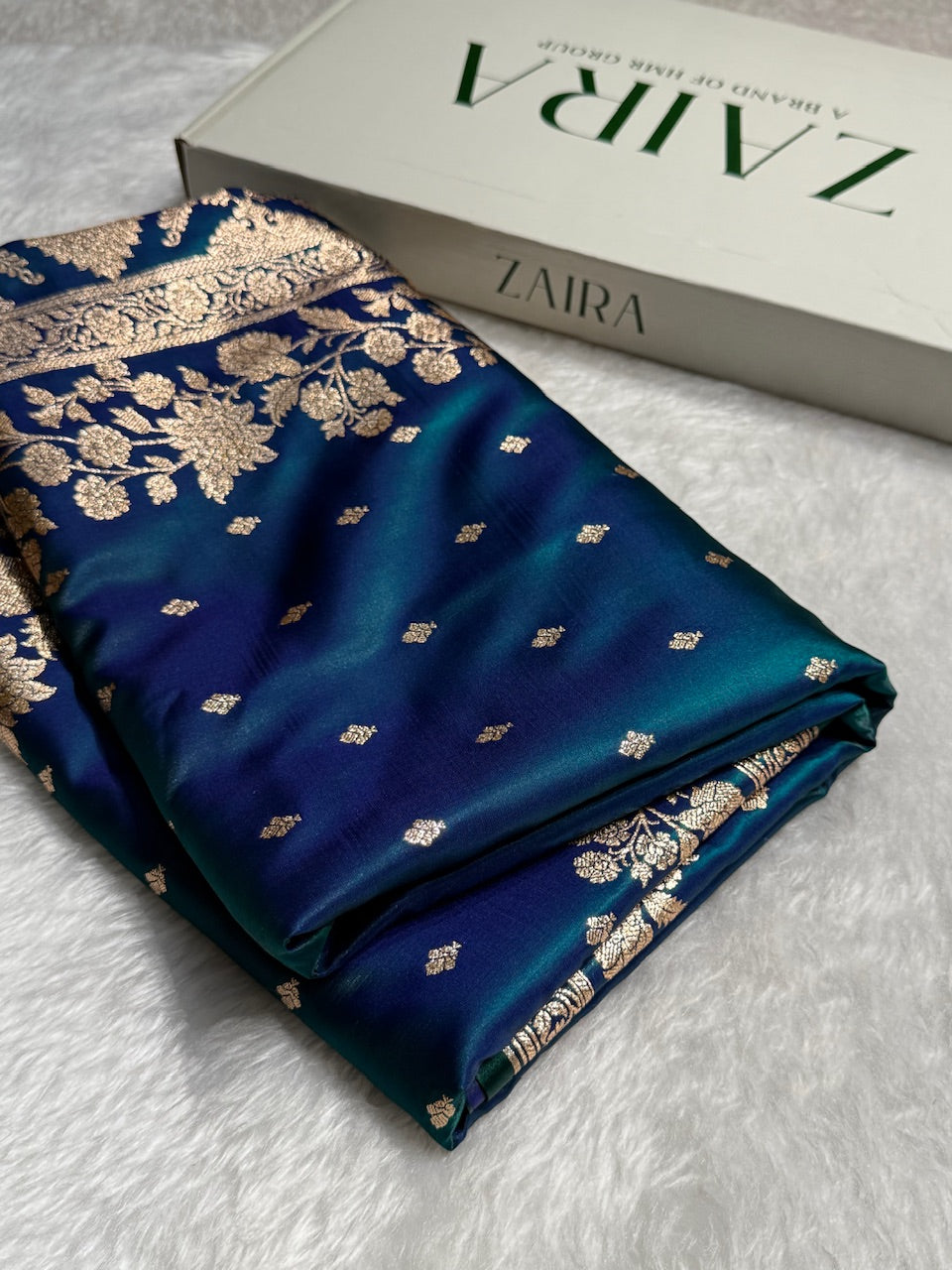 Satin Silk Floral Booti in Peacock Shades SS25