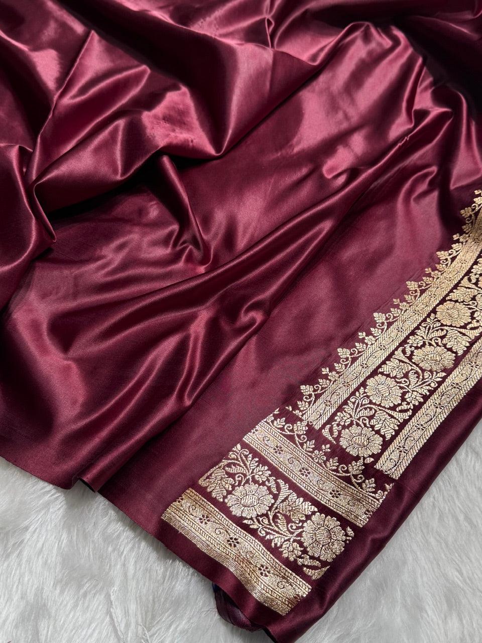 Chocolate Floral Jaal Pattern Satin Katan Silk saree SK42