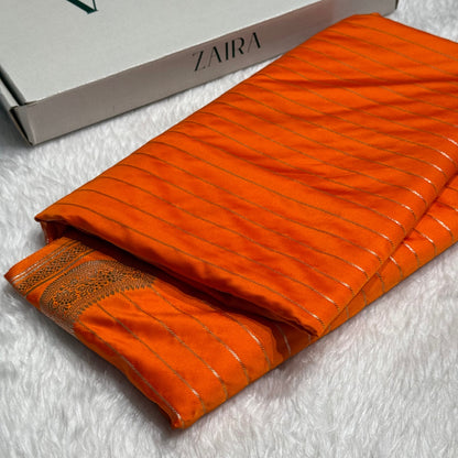 Orange Scallop boota Motif Mashru Silk Saree