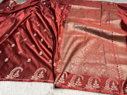Dusty Red Booti Mashru Silk Saree