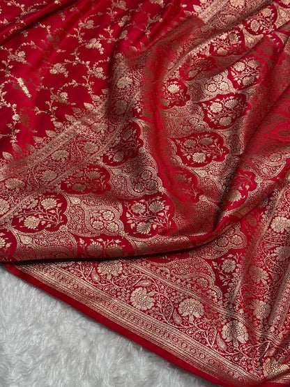 Red Banarasi Jaal Katan Silk Saree