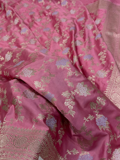 Baby Pink Shades Jaal Pattern Mashru Silk Saree