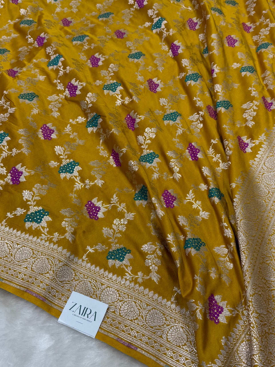 Mustard Shades Jaal Pattern Mashru Silk Saree